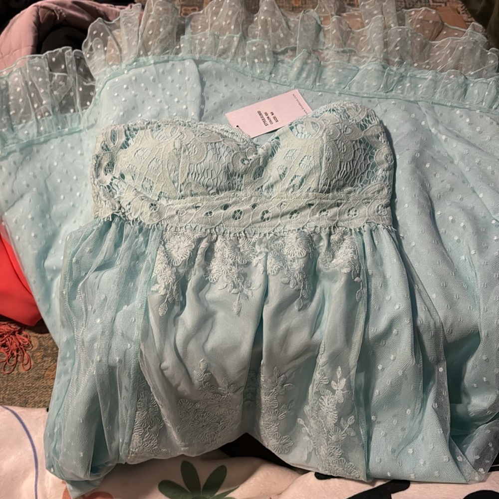 Blue B strapless aqua dress - Picture 2 of 4